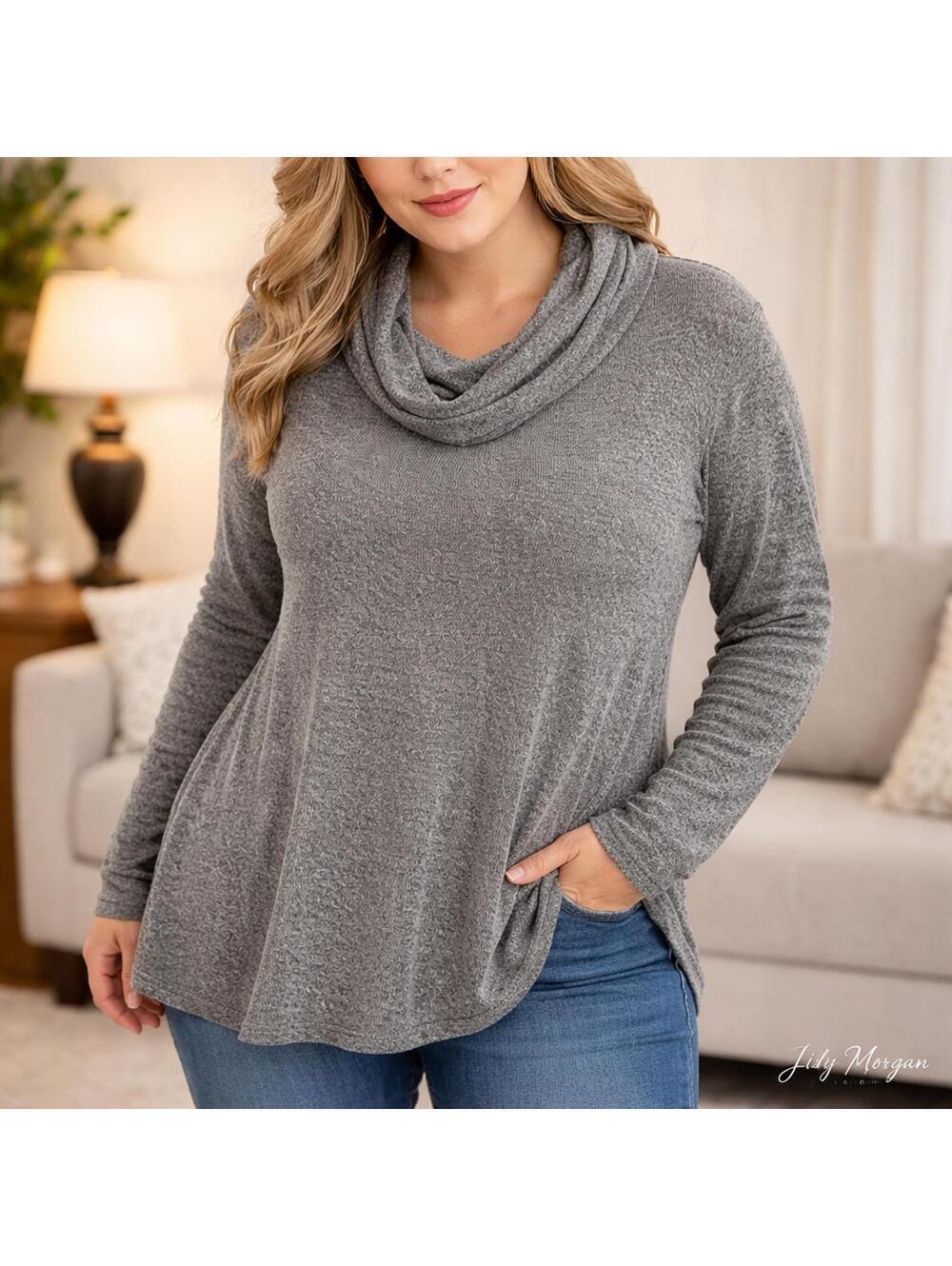 Lily Morgan Gray Cowl Neck Tunic Sweater Women’s 2X
